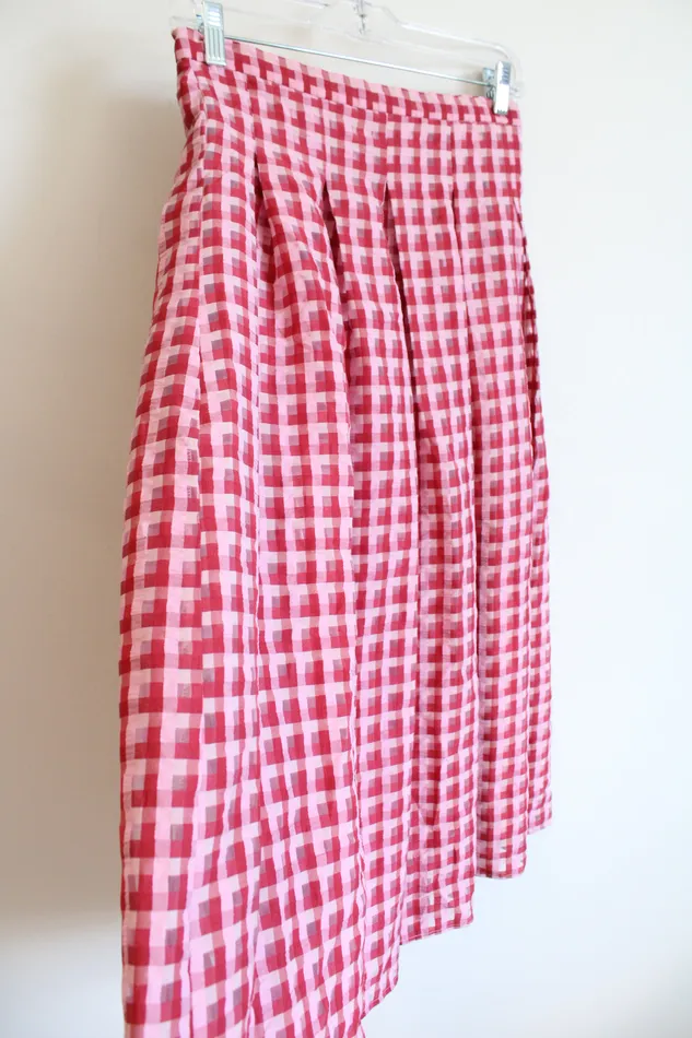 Earrings Anthropologie NEW Anthropologie Eva Franco Pink Gingham Plaid Pleated Skirt 4