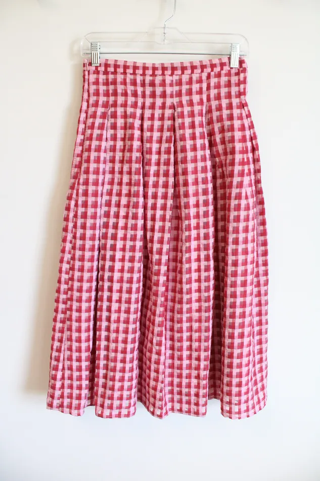 Earrings Anthropologie NEW Anthropologie Eva Franco Pink Gingham Plaid Pleated Skirt 4