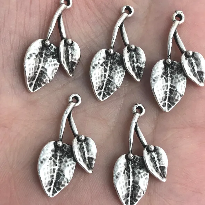 Earrings Antique Silver Plated Leaf Charms 5 Pieces in a pack Peppy Beads