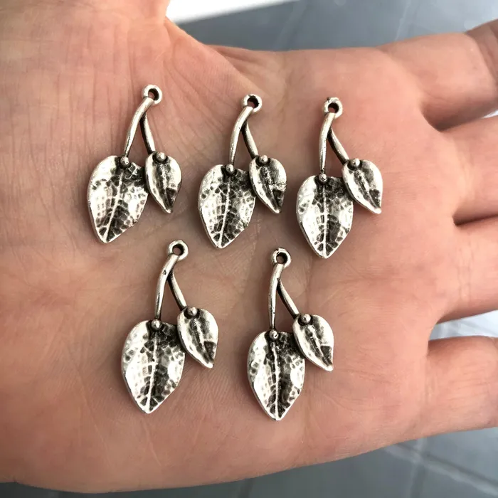 Earrings Antique Silver Plated Leaf Charms 5 Pieces in a pack Peppy Beads