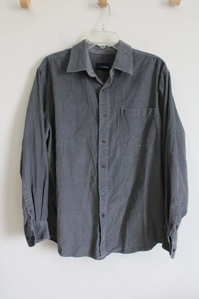 Earrings Basic Editions Gray Corduroy Button Down Shirt L Basic Editions