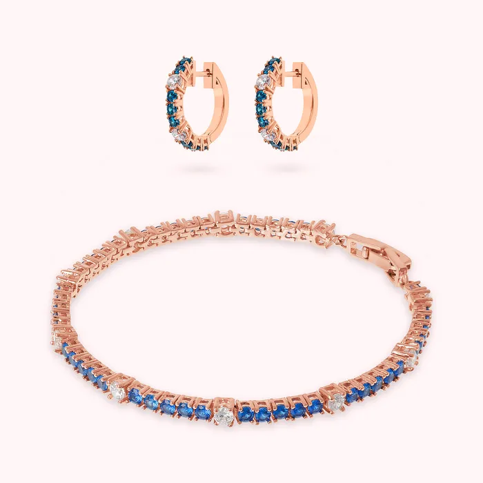 Earrings Bronzallure Set Bicolore Orecchini a Cerchio e Bracciale Tennis con Cubic Zirconia Blu e Bianche Earrings Bronzallure Set Bicolore Orecchini a Cerchio e Bracciale Tennis con Cubic Zirconia Blu e Bianche