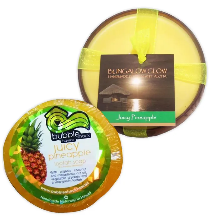 Earrings BUBBLESHACK Bubble Shack Juicy Pineapple Loofah Soap and Candle Set