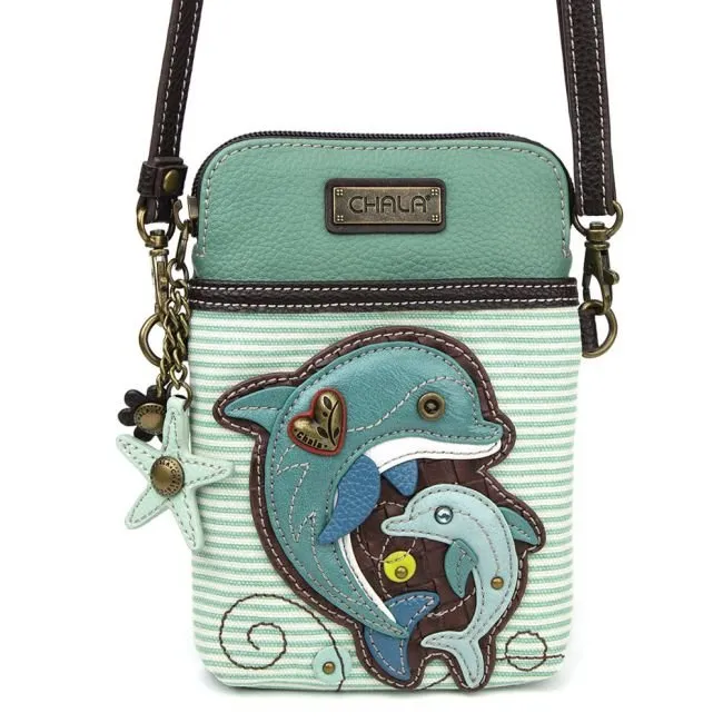 Earrings CHALAGROUP Chala Dolphin Teal Stripe Cell Phone Crossbody Purse