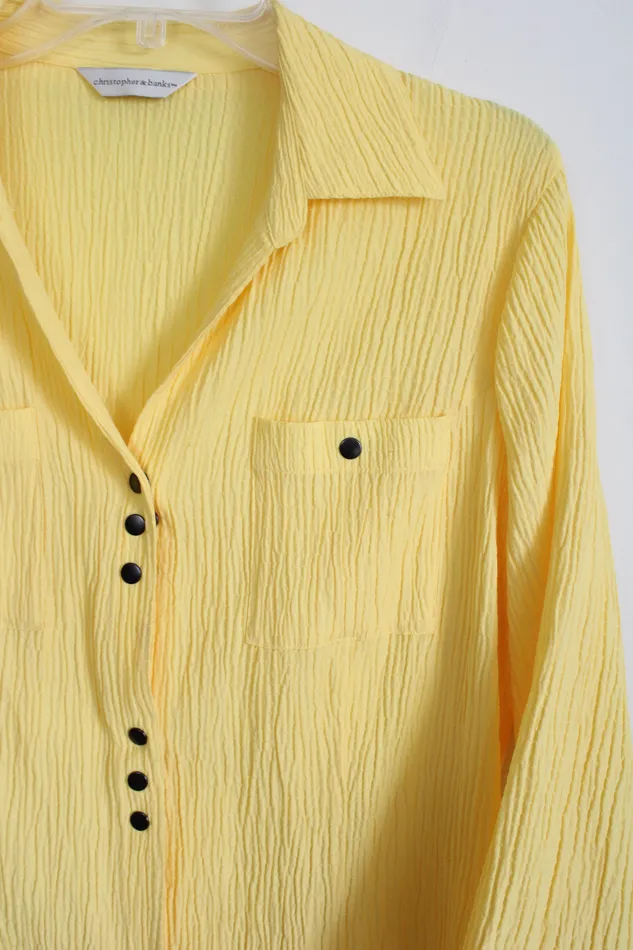 Earrings Christopher Banks Christopher Banks Yellow Textured Button Down Shirt 2X Petite