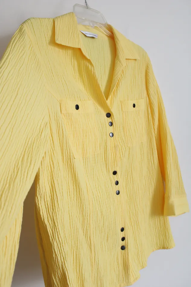 Earrings Christopher Banks Christopher Banks Yellow Textured Button Down Shirt 2X Petite