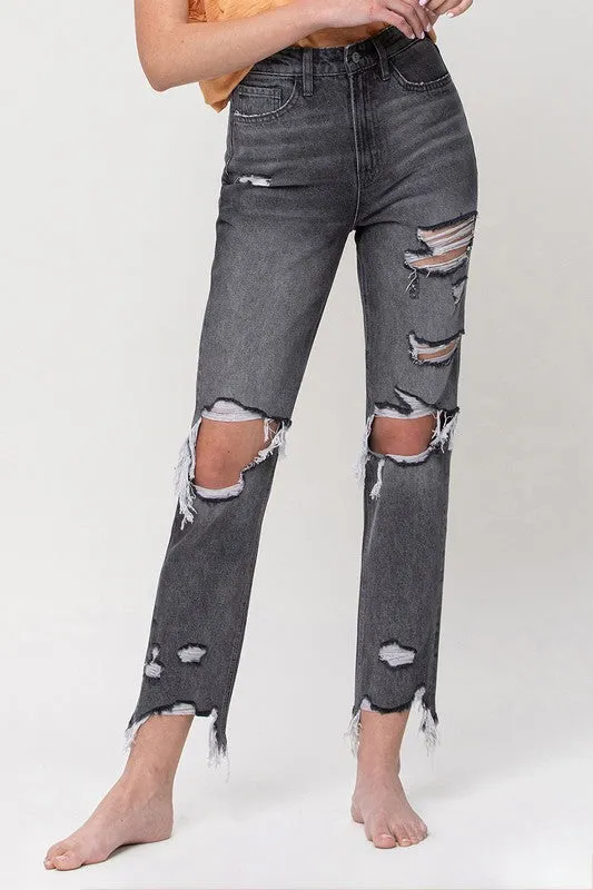 Earrings Flying Monkey THE SALTWATER SUPER HIGH RISE DISTRESSED STRAIGHT ANKLE JEAN