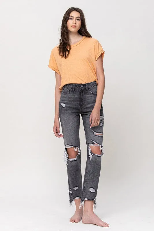 Earrings Flying Monkey THE SALTWATER SUPER HIGH RISE DISTRESSED STRAIGHT ANKLE JEAN
