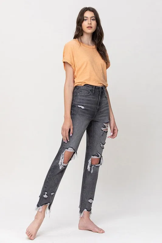 Earrings Flying Monkey THE SALTWATER SUPER HIGH RISE DISTRESSED STRAIGHT ANKLE JEAN