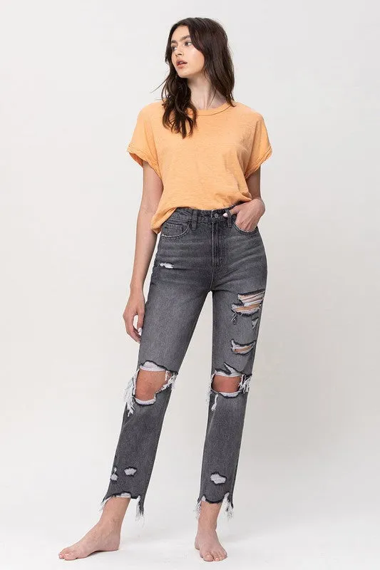 Earrings Flying Monkey THE SALTWATER SUPER HIGH RISE DISTRESSED STRAIGHT ANKLE JEAN