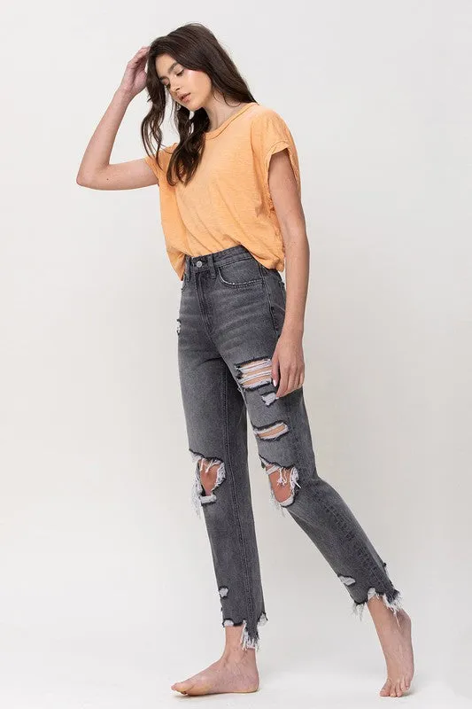 Earrings Flying Monkey THE SALTWATER SUPER HIGH RISE DISTRESSED STRAIGHT ANKLE JEAN
