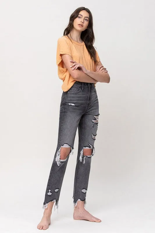 Earrings Flying Monkey THE SALTWATER SUPER HIGH RISE DISTRESSED STRAIGHT ANKLE JEAN