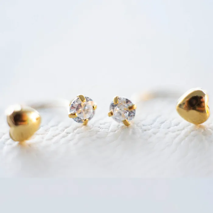 Earrings Gold Shield Broquel de oro corazn y circonia 18K curvos