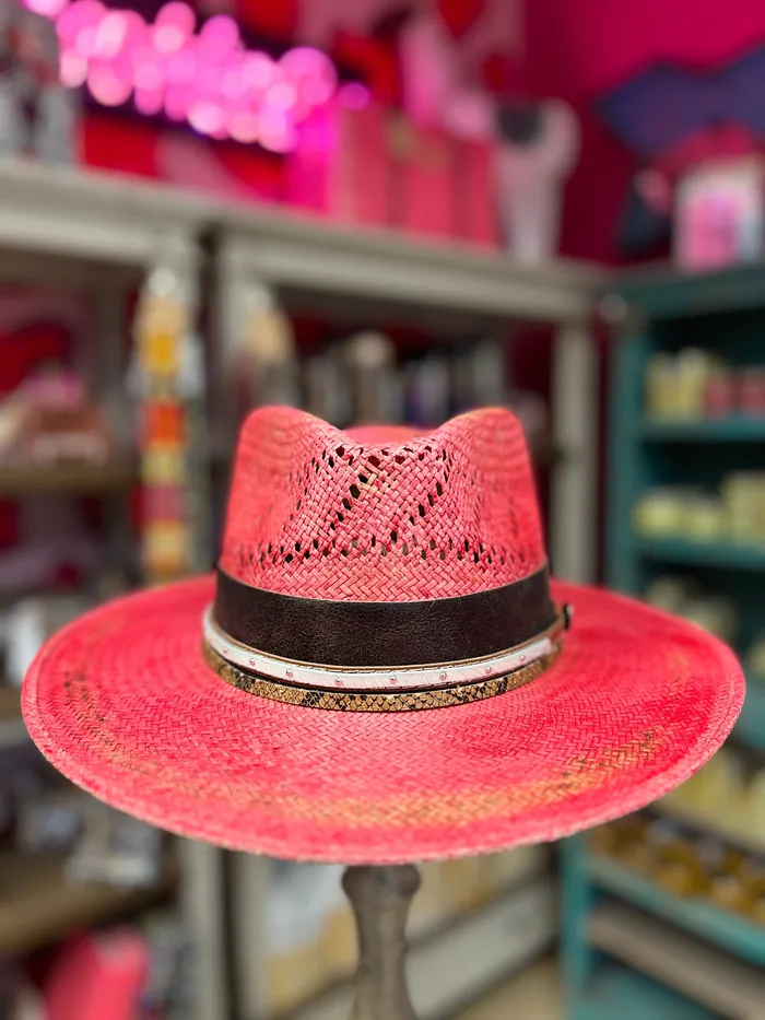 Earrings HATTERS OF AMERICA CORRAL REBEL STRAW HAT PINK