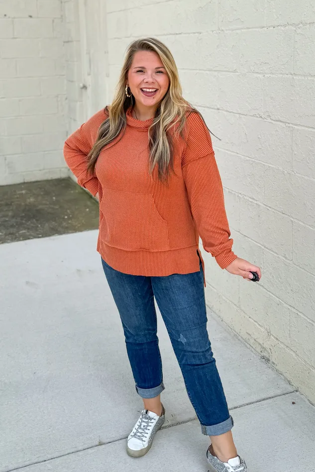 Earrings Headed Home Ribbed Hoodie Top Rust Haptics