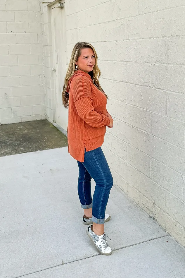 Earrings Headed Home Ribbed Hoodie Top Rust Haptics