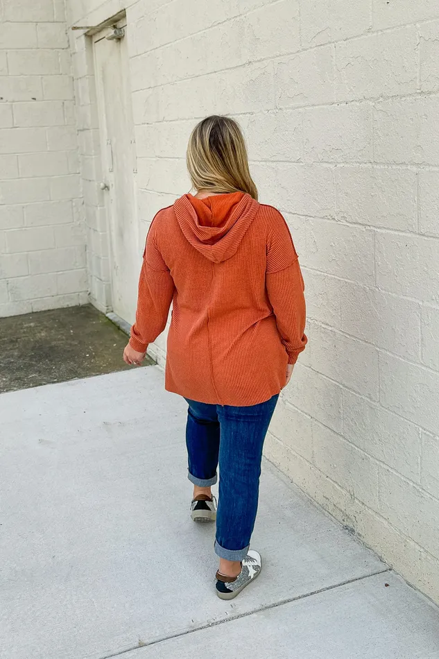 Earrings Headed Home Ribbed Hoodie Top Rust Haptics