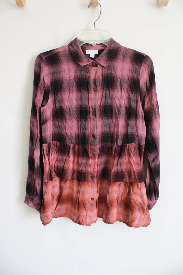 Earrings JJill Pink Purple Ombre Button Down Plaid Shirt S JJill