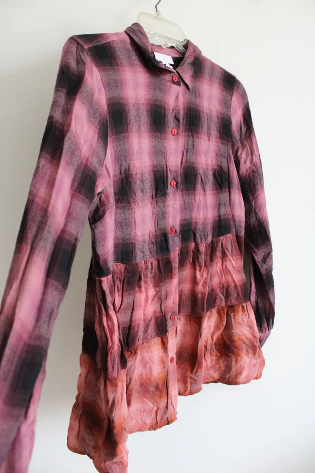 Earrings JJill Pink Purple Ombre Button Down Plaid Shirt S JJill