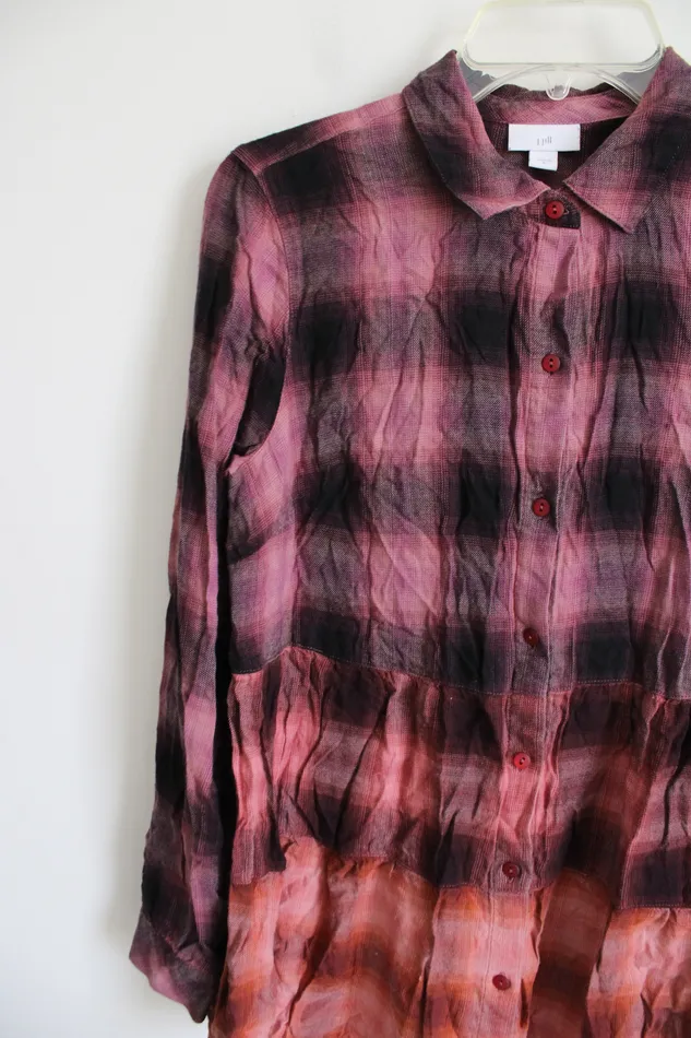 Earrings JJill Pink Purple Ombre Button Down Plaid Shirt S JJill