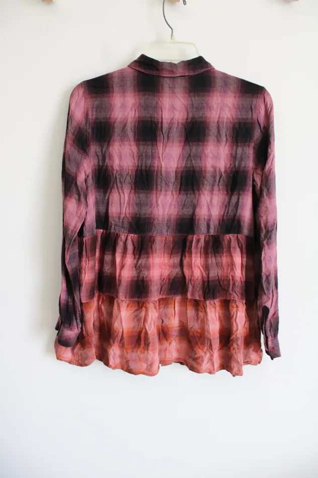 Earrings JJill Pink Purple Ombre Button Down Plaid Shirt S JJill