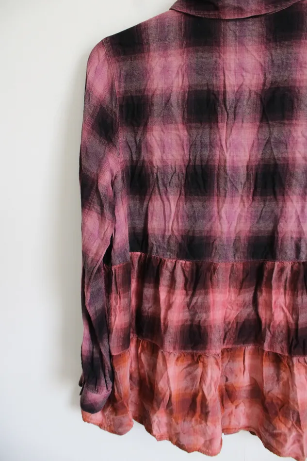 Earrings JJill Pink Purple Ombre Button Down Plaid Shirt S JJill