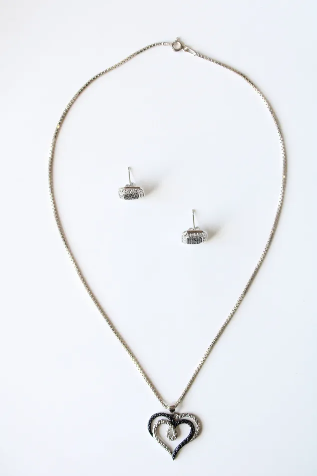 Earrings Jubilee Thrift Black Silver Open Heart Necklace Square Stud Earring Set Earrings Jubilee Thrift Black Silver Open Heart Necklace Square Stud Earring Set