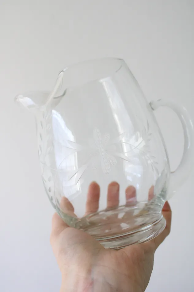 Earrings Jubilee Thrift Vintage Clear Glass Etched Small Pitcher Glasses Set Of 6