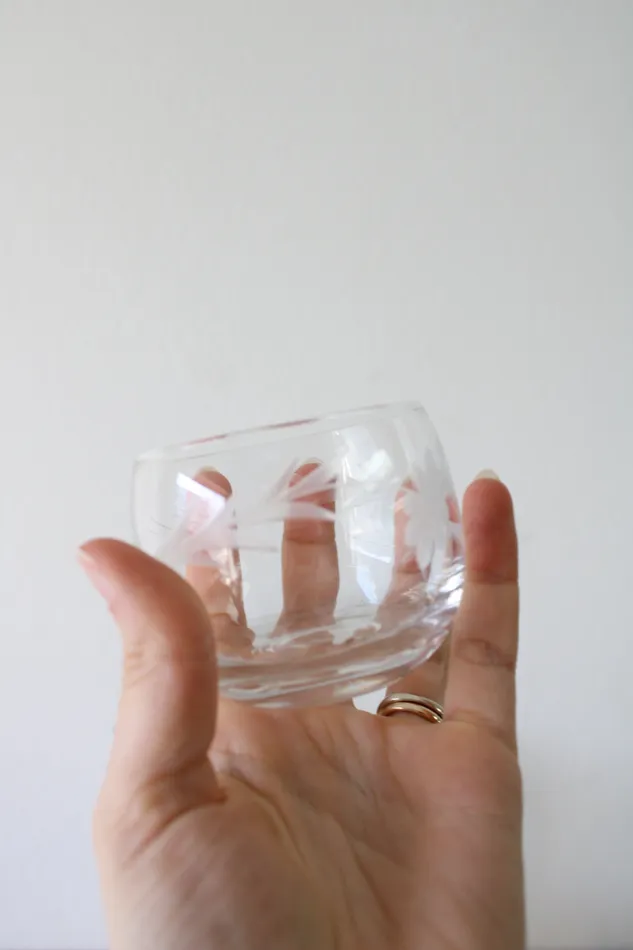 Earrings Jubilee Thrift Vintage Clear Glass Etched Small Pitcher Glasses Set Of 6