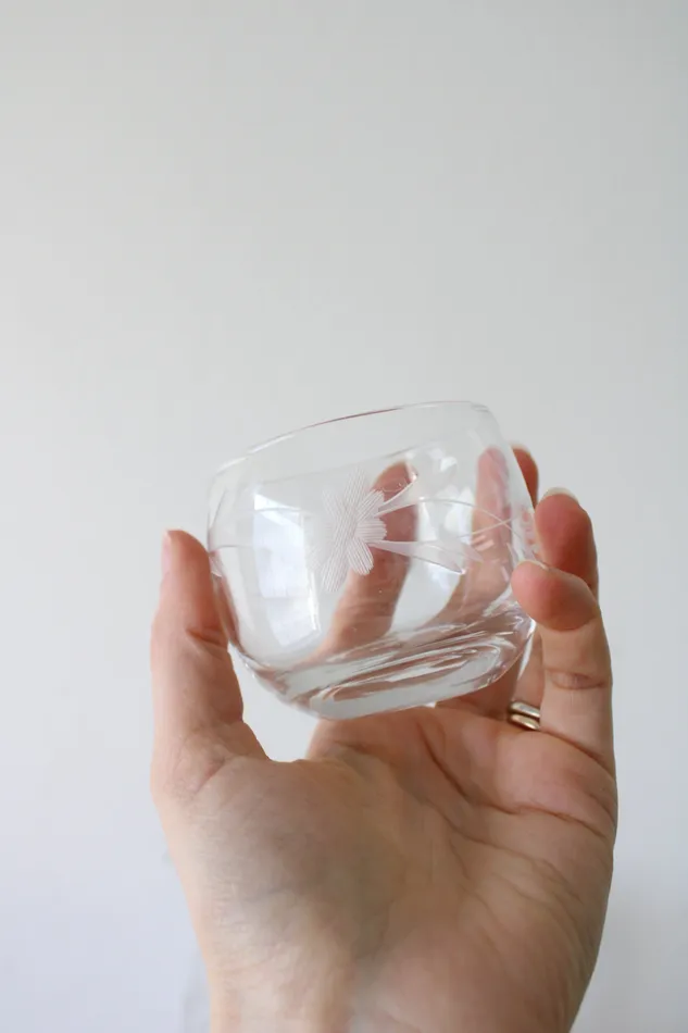 Earrings Jubilee Thrift Vintage Clear Glass Etched Small Pitcher Glasses Set Of 6