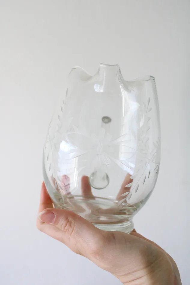 Earrings Jubilee Thrift Vintage Clear Glass Etched Small Pitcher Glasses Set Of 6