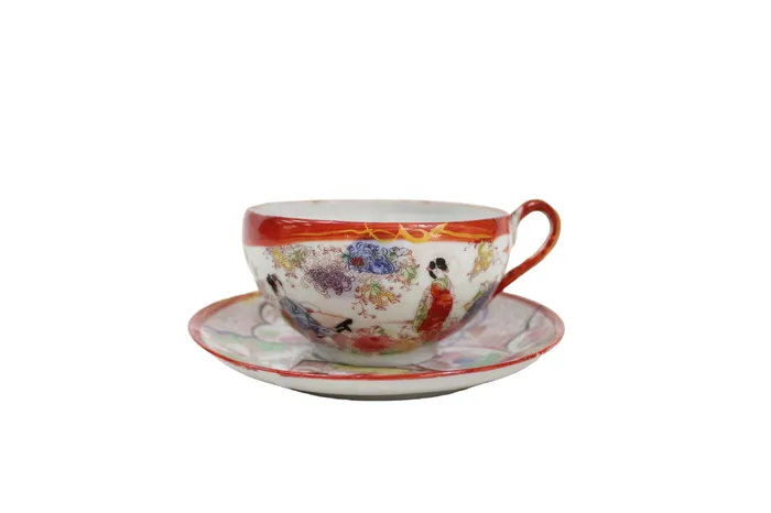 Earrings Jubilee Thrift Vintage Geisha Orange Painted Teacup