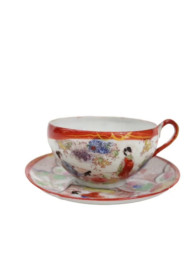 Earrings Jubilee Thrift Vintage Geisha Orange Painted Teacup