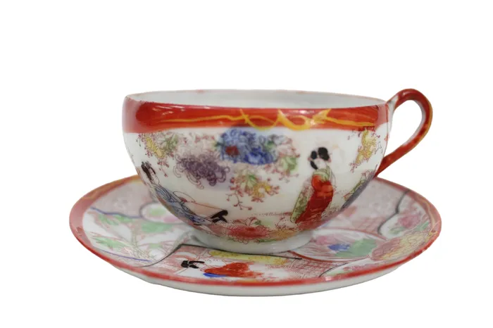 Earrings Jubilee Thrift Vintage Geisha Orange Painted Teacup