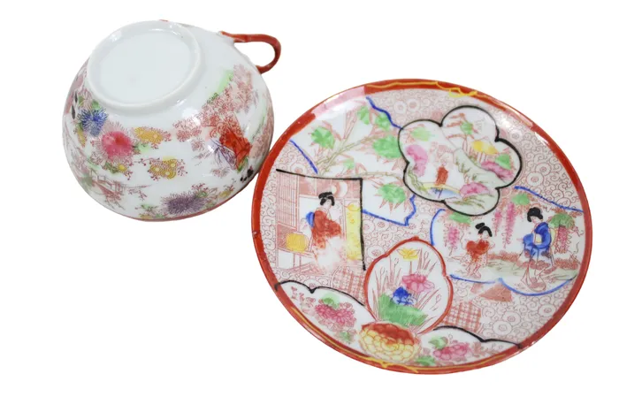 Earrings Jubilee Thrift Vintage Geisha Orange Painted Teacup