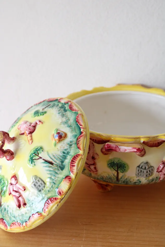 Earrings Jubilee Thrift Vintage Hand Painted Japanese Porcelain Gold Edged Covered Dish
