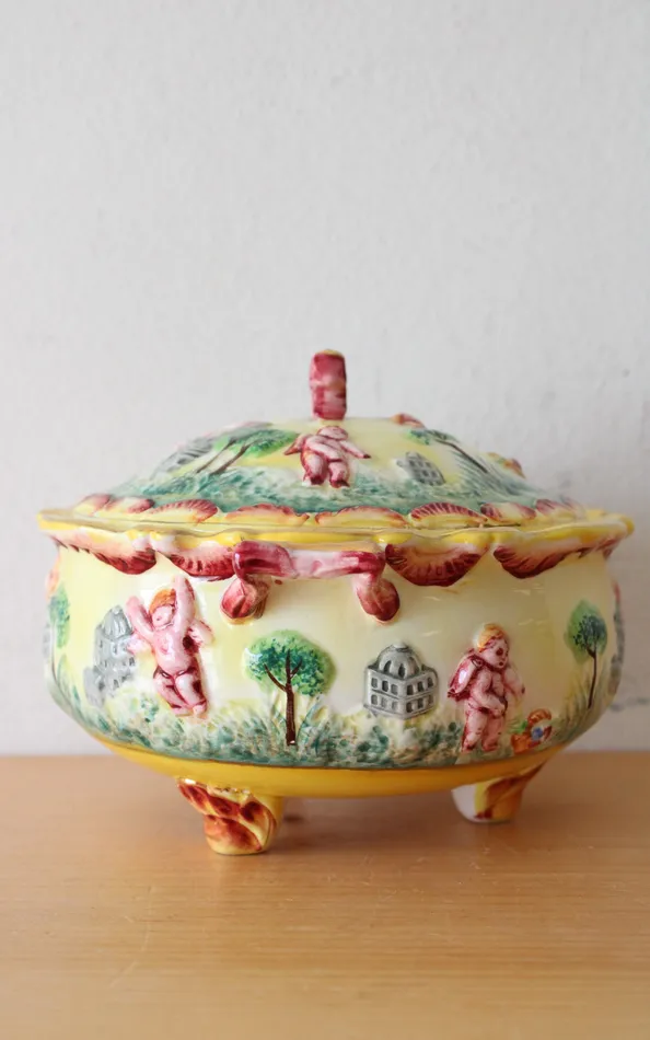 Earrings Jubilee Thrift Vintage Hand Painted Japanese Porcelain Gold Edged Covered Dish