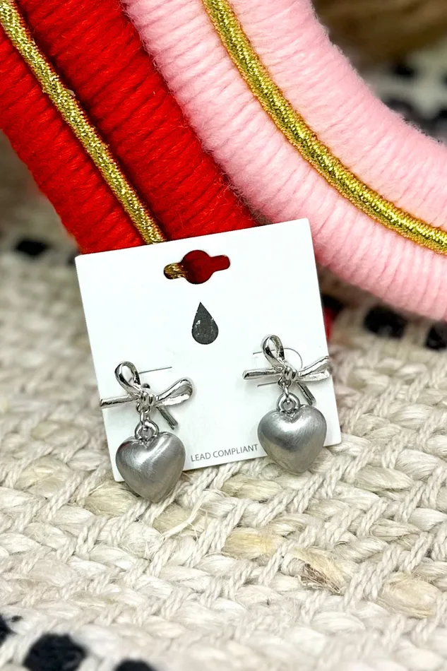 Earrings Judson Metal Bow Heart Drop Earrings Silver