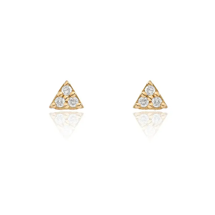 Earrings LIVEN Mini Triangle 3Stone Diamond Post Earrings Yellow Gold