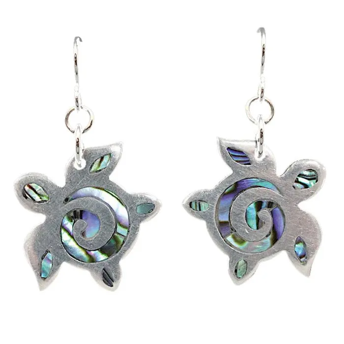 Earrings MADDENCORP Honu Sea Turtle Paua Shell Pewter Earrings