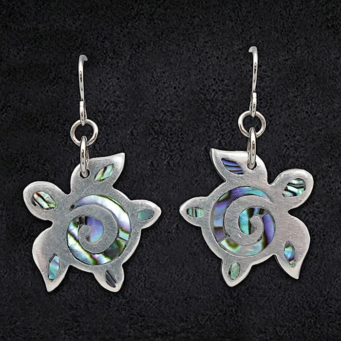 Earrings MADDENCORP Honu Sea Turtle Paua Shell Pewter Earrings
