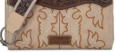 Earrings MONTANA WEST Wrangler Embroidered Embossed Wallet Wristlet Tan