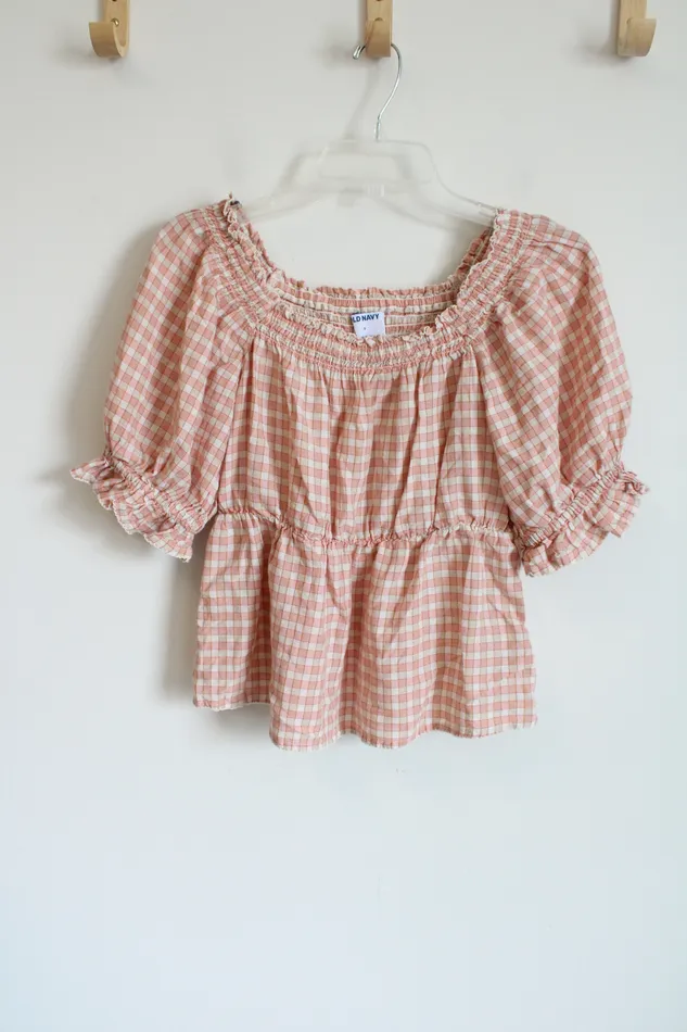 Earrings Old Navy Old Navy Pink Plaid Puff Sleeve Top S