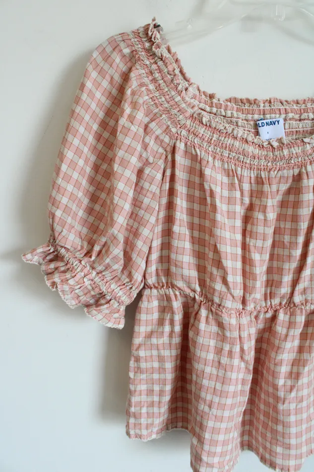 Earrings Old Navy Old Navy Pink Plaid Puff Sleeve Top S