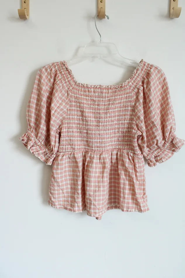 Earrings Old Navy Old Navy Pink Plaid Puff Sleeve Top S