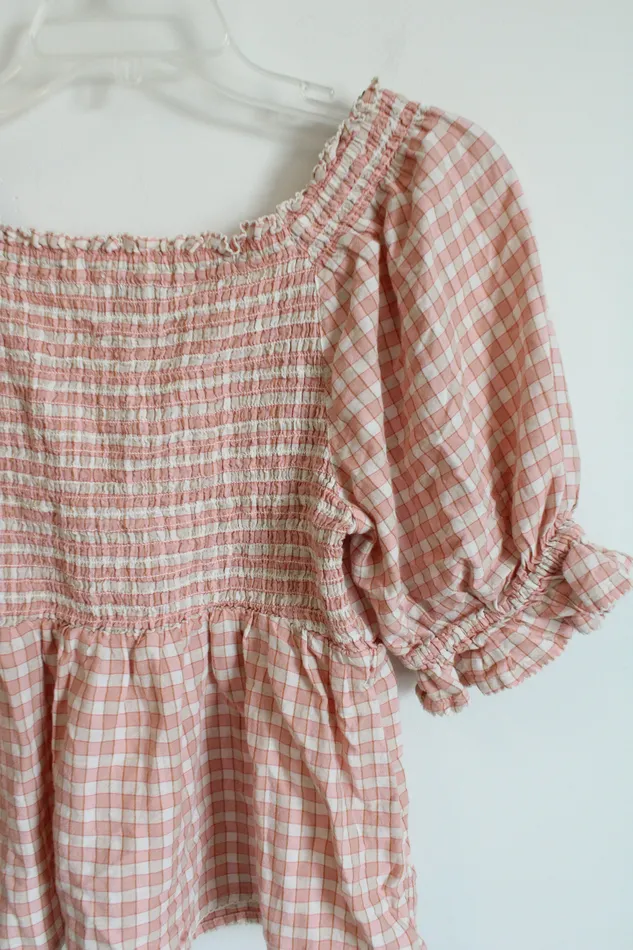 Earrings Old Navy Old Navy Pink Plaid Puff Sleeve Top S