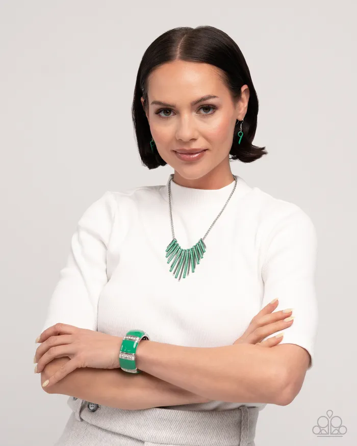 Earrings Paparazzi Accessories Fashionable Fringe Green