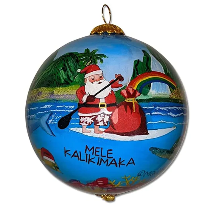 Earrings PATCHOFSHADEINC Handpainted Glass Surfing Santa Christmas Ornament