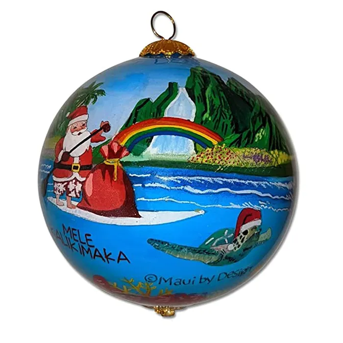 Earrings PATCHOFSHADEINC Handpainted Glass Surfing Santa Christmas Ornament