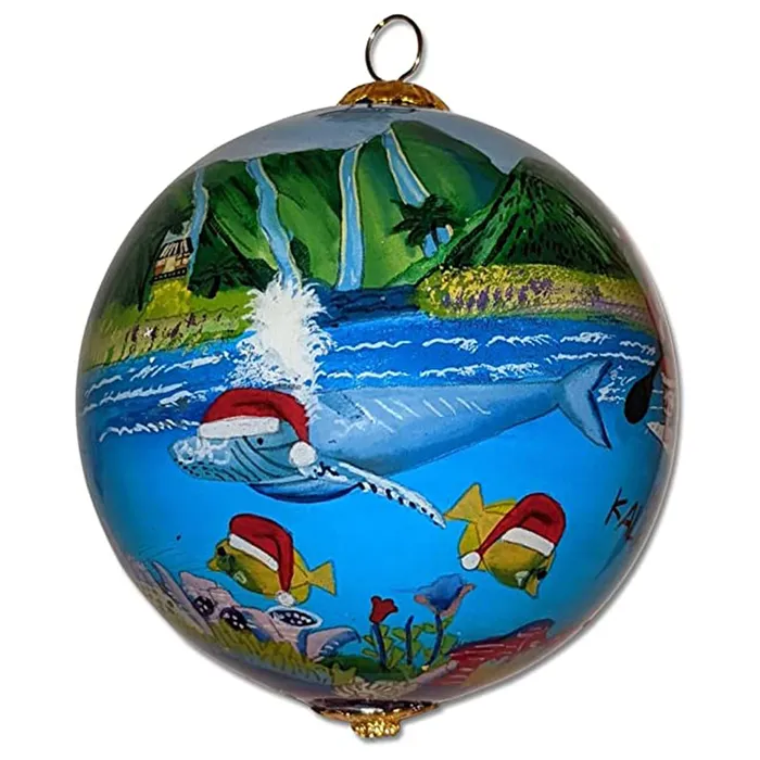 Earrings PATCHOFSHADEINC Handpainted Glass Surfing Santa Christmas Ornament